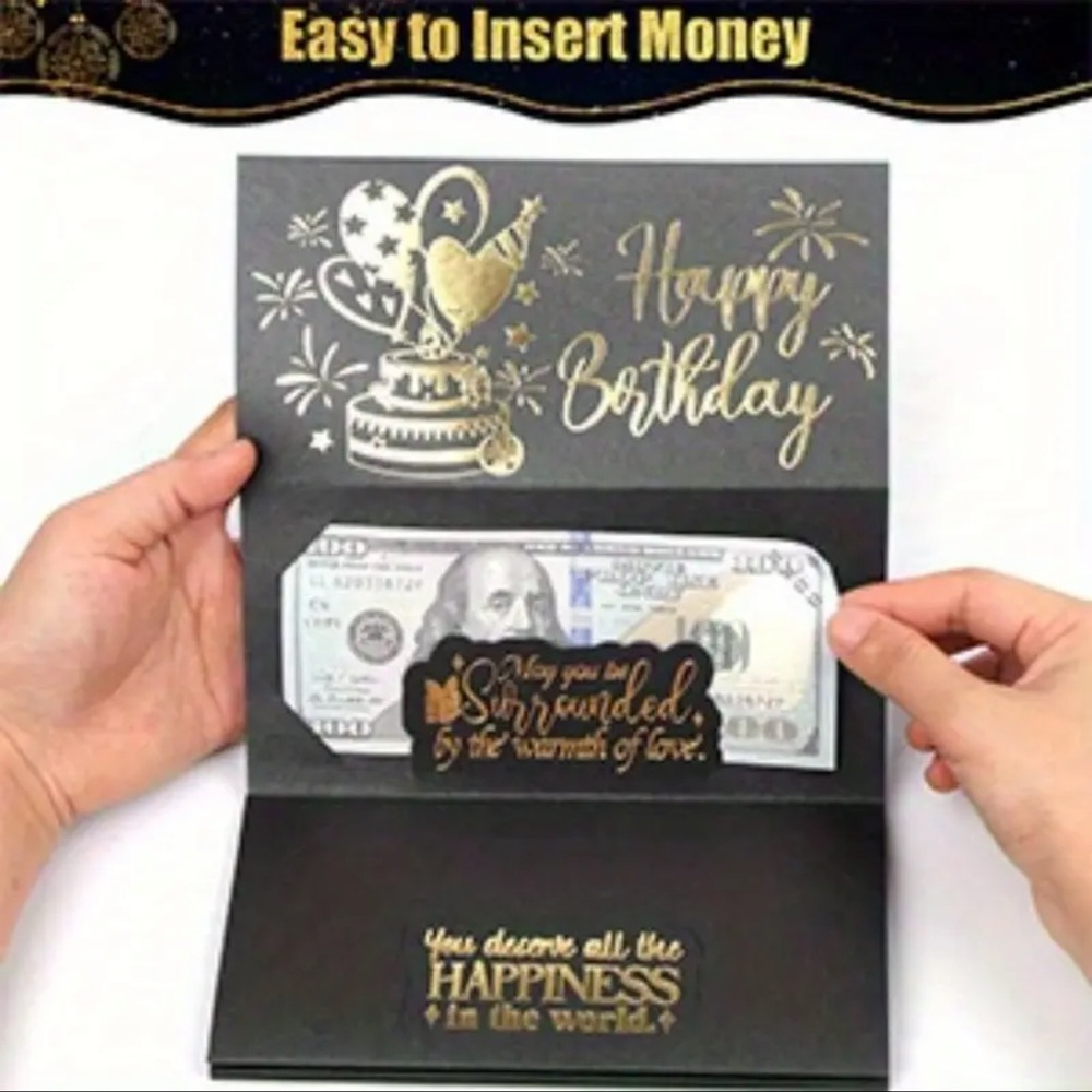 Luxurious Black and Gold Birthday Card with Elegant Script, Card Only, NEW